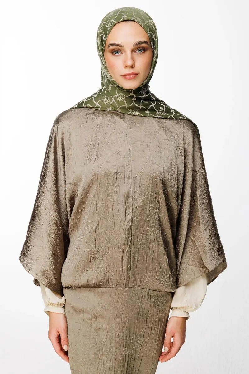 Haki-Somon Marrakech Desen Çift Taraflı Şal