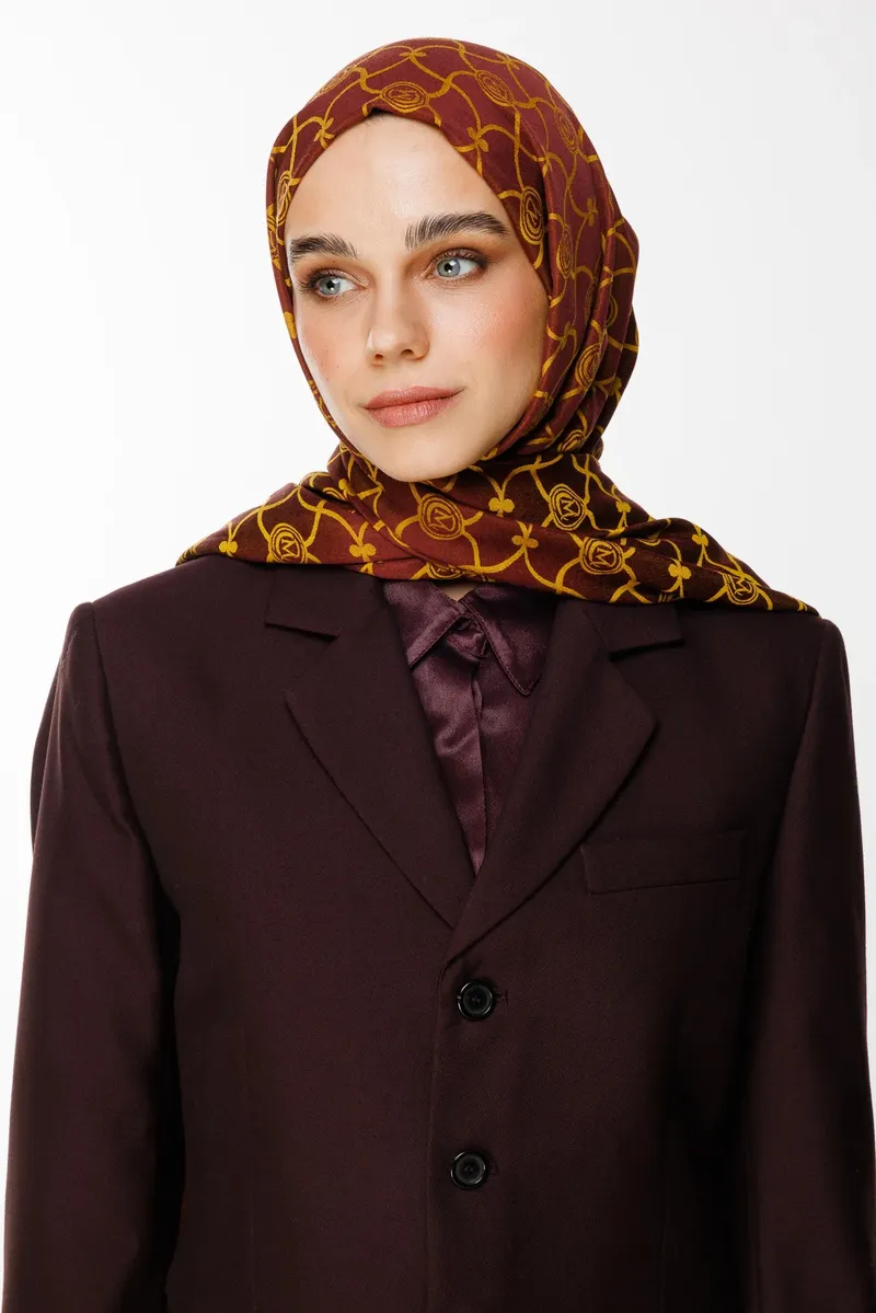 Mürdüm-Sarı Marrakech Desen Çift Taraflı Şal · görsel 2