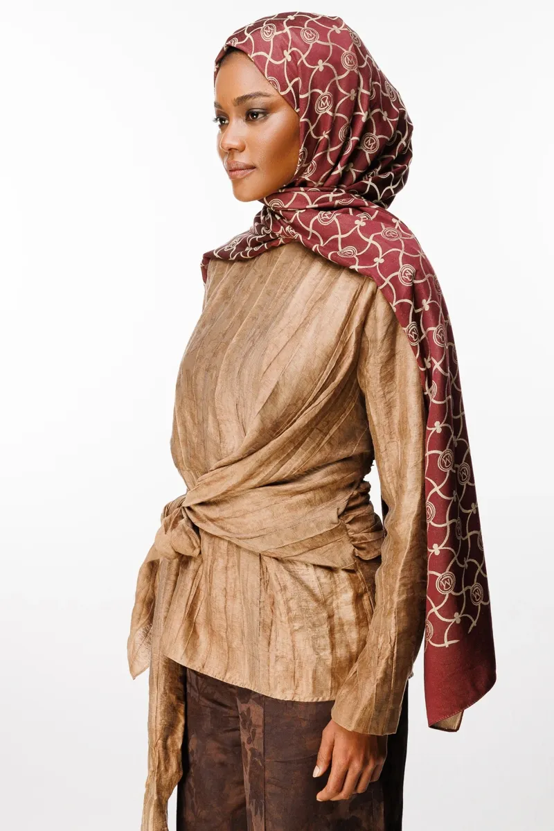 Mürdüm-Somon Marrakech Desen Çift Taraflı Şal · görsel 2