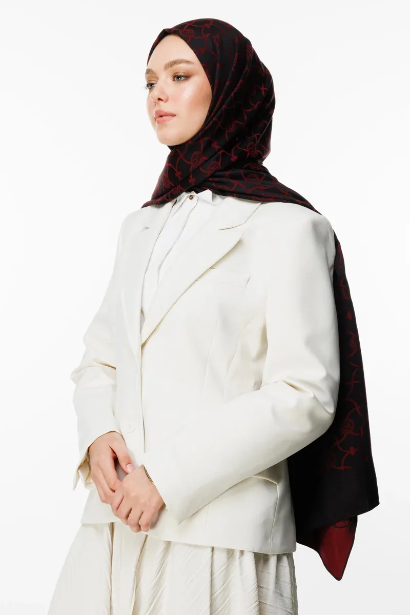 Siyah-Bordo Marrakech Desen Çift Taraflı Şal