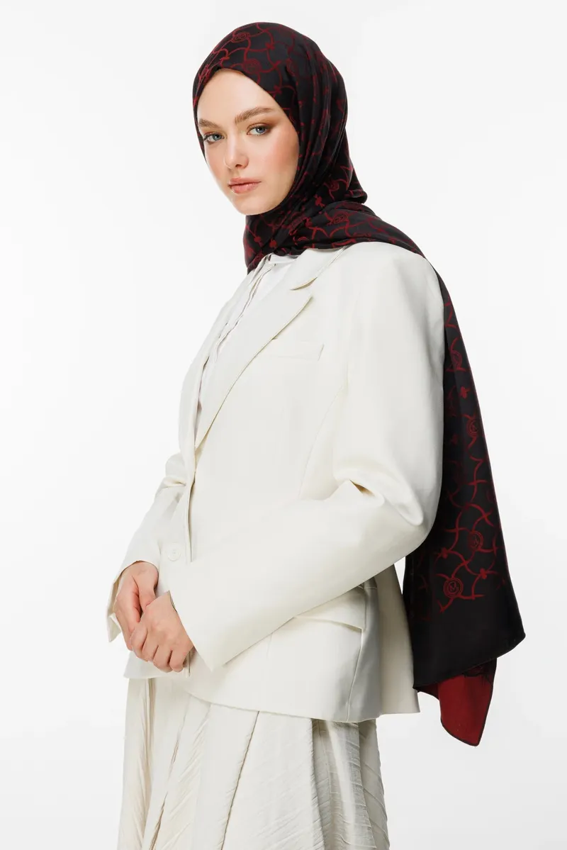 Siyah-Bordo Marrakech Desen Çift Taraflı Şal