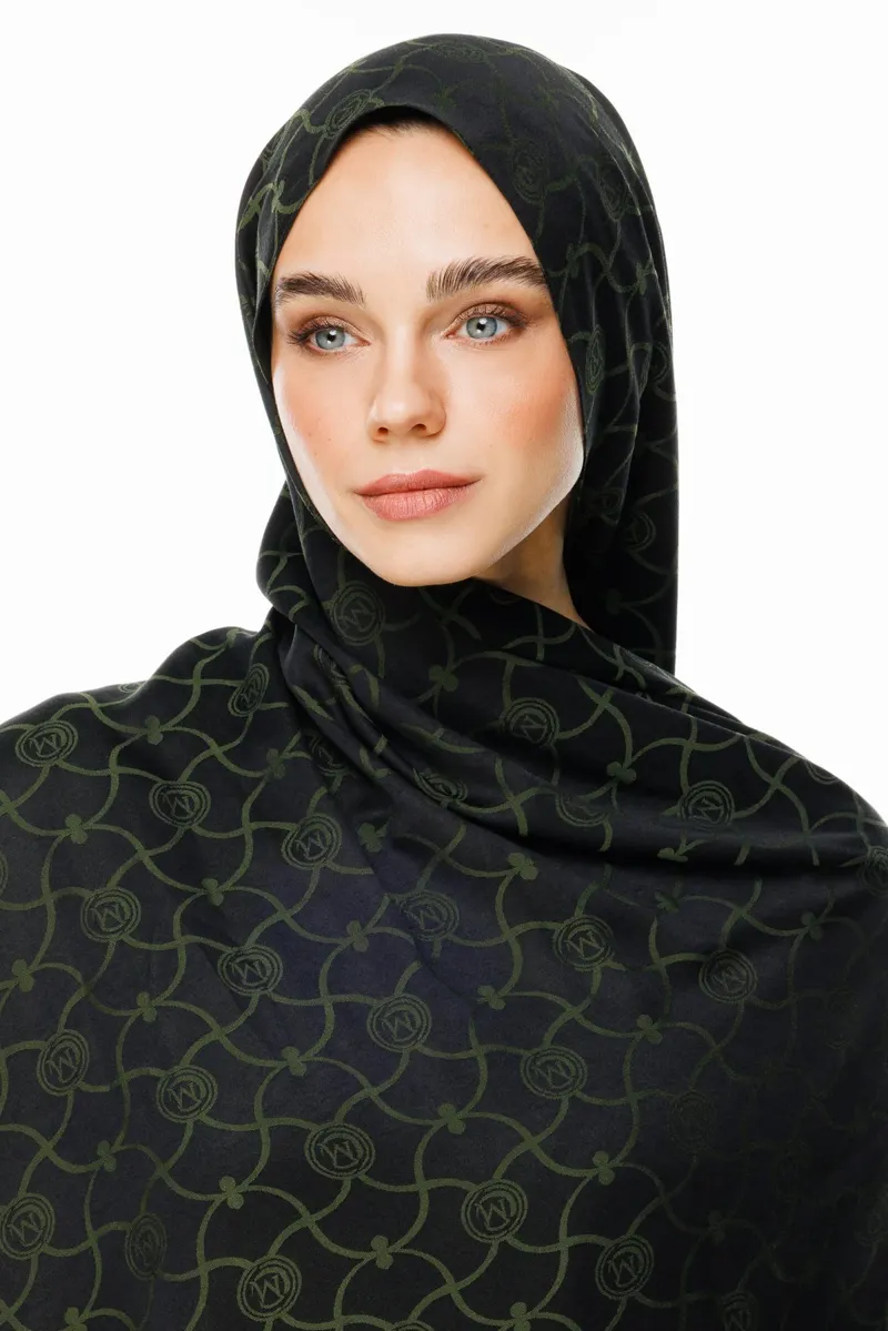 Siyah-Haki Marrakech Desen Çift Taraflı Şal