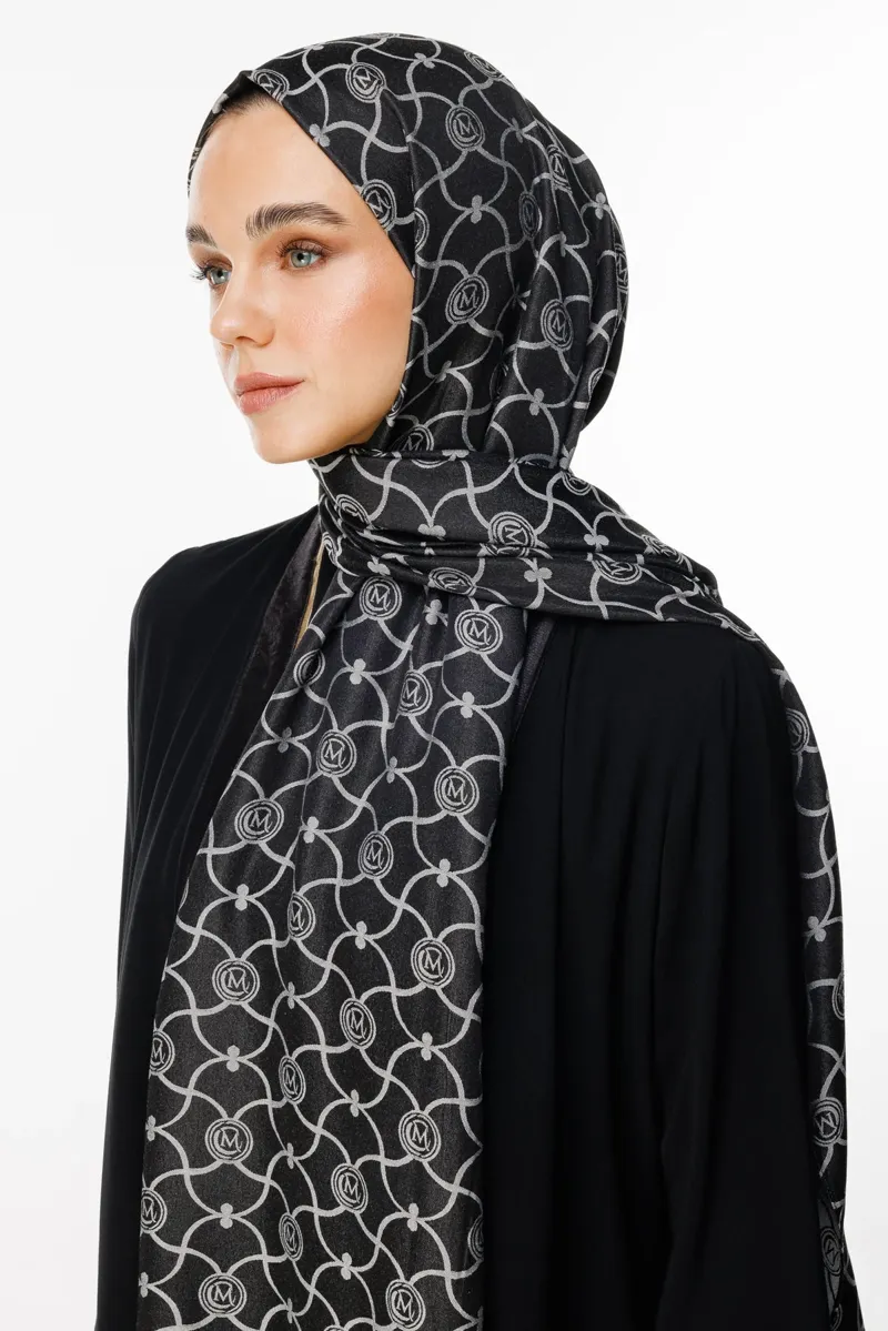 Siyah-Siyah Marrakech Desen Çift Taraflı Şal