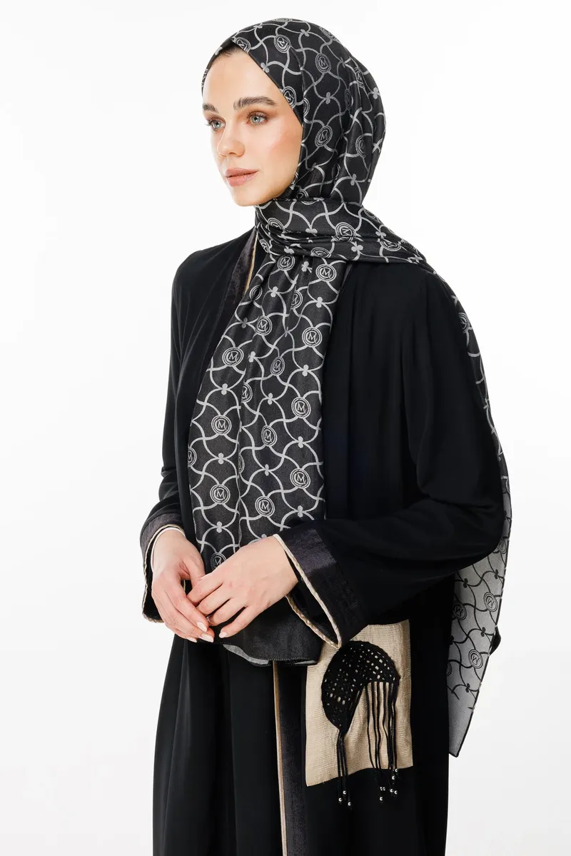 Siyah-Siyah Marrakech Desen Çift Taraflı Şal · görsel 2