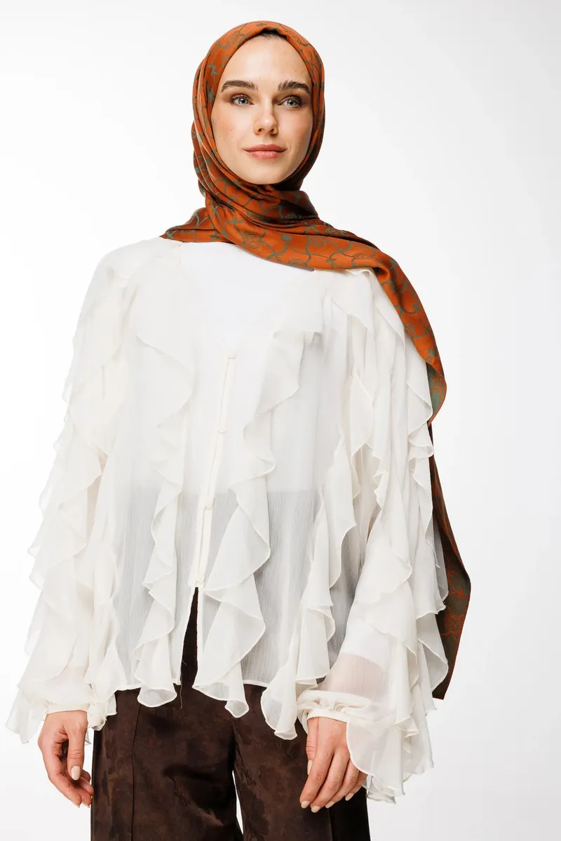 Tarçın-Zümrüt Marrakech Desen Çift Taraflı Şal · görsel 2