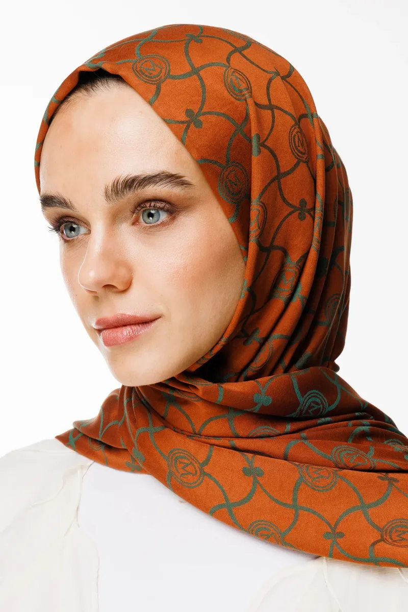 Tarçın-Zümrüt Marrakech Desen Çift Taraflı Şal · görsel 3