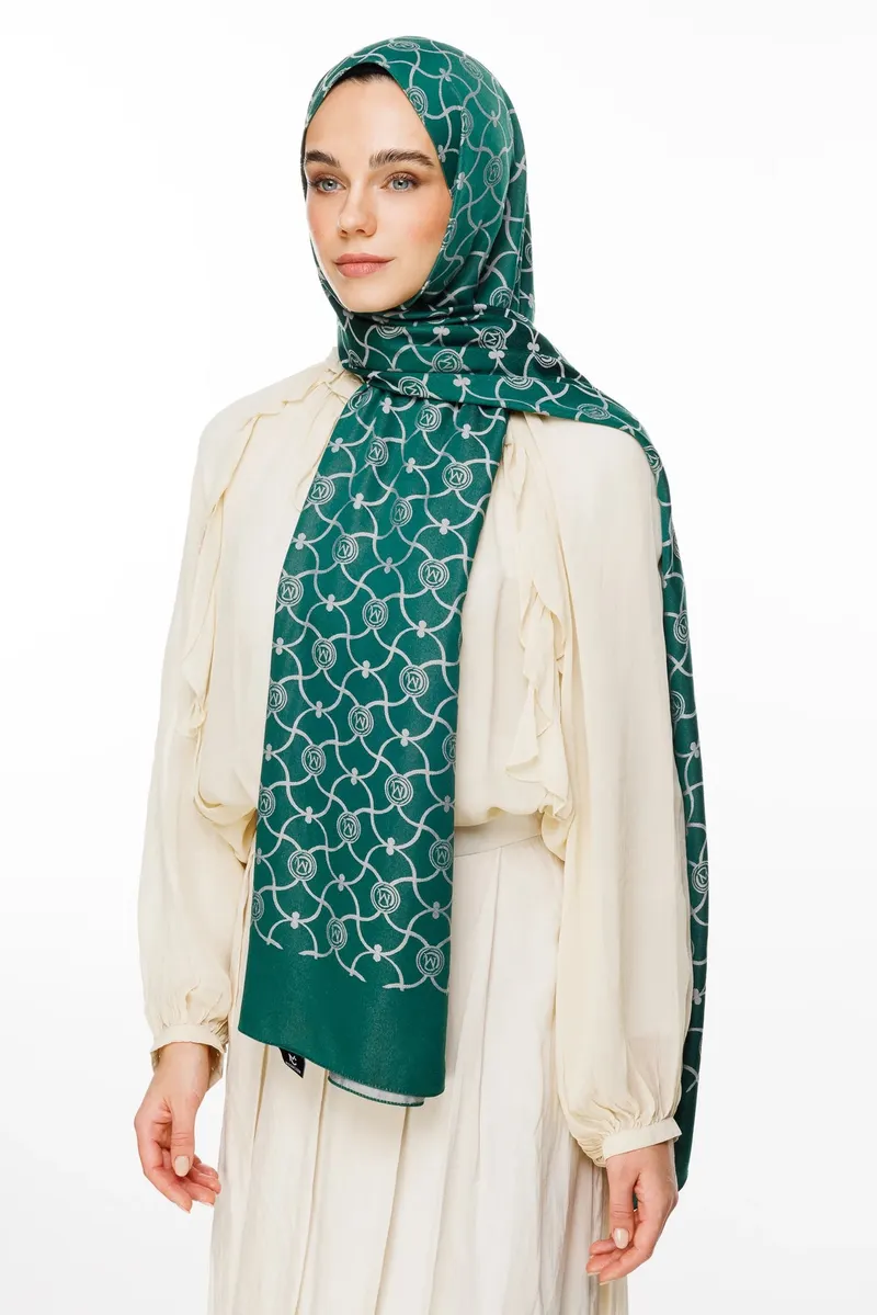 Zümrüt-Pembe Marrakech Desen Çift Taraflı Şal