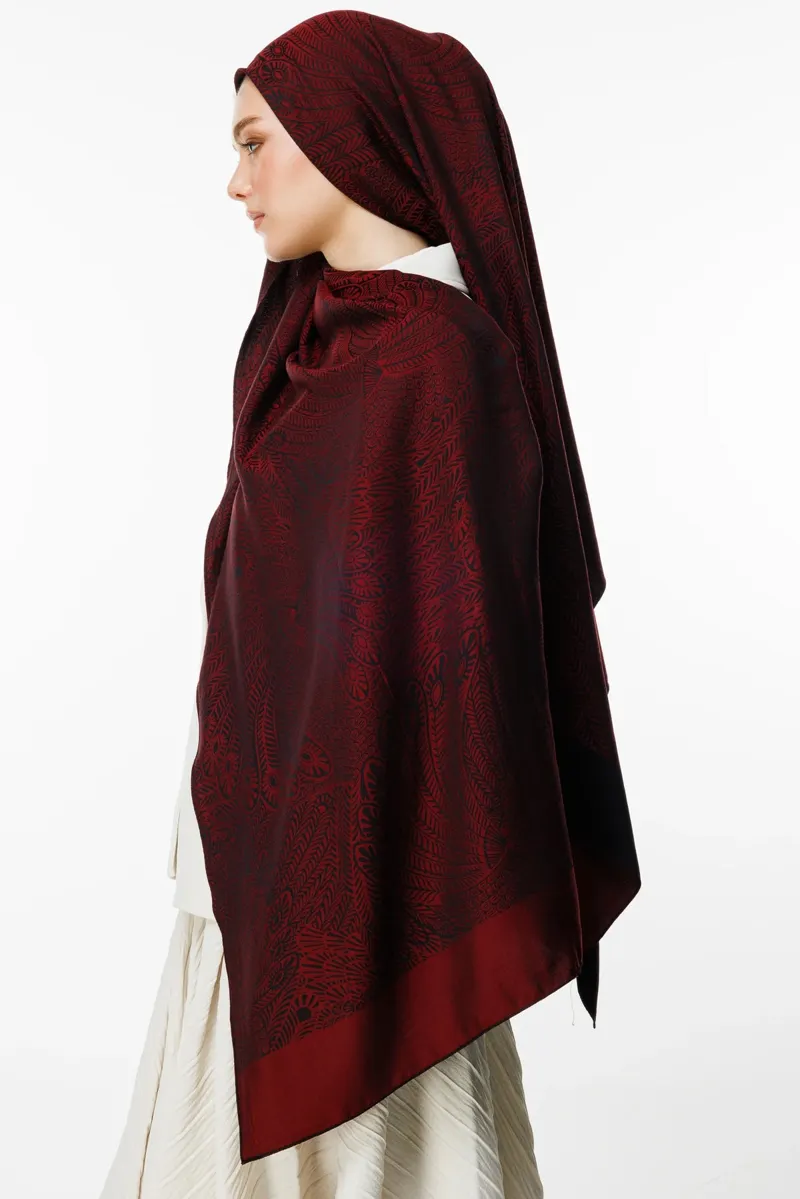 Siyah-Bordo Mayra Desen Çift Taraflı Şal