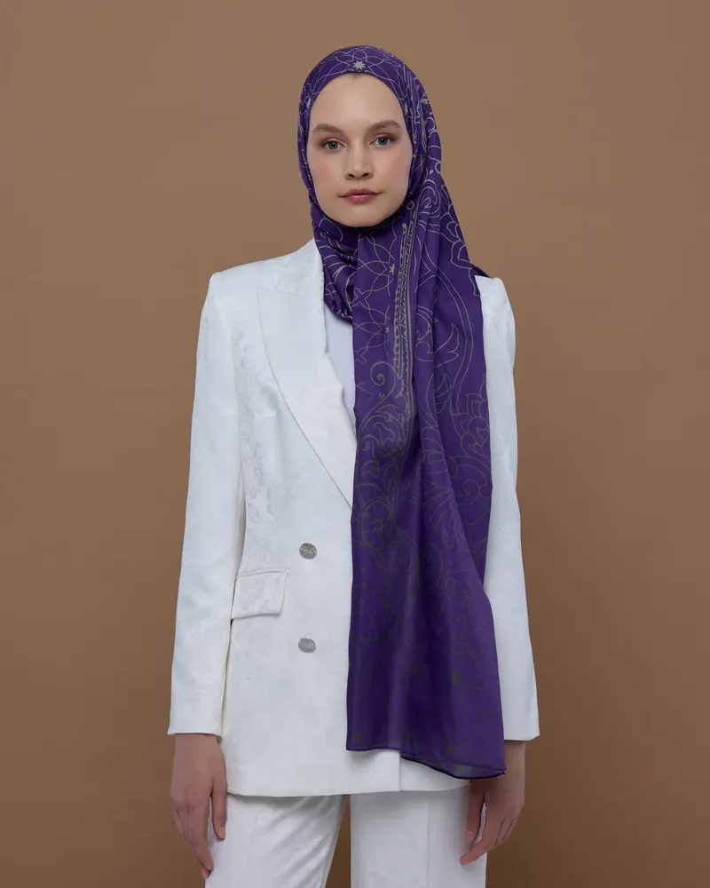 Menekşe & Krem Zencefil Efsunlu Desen Şal - 03