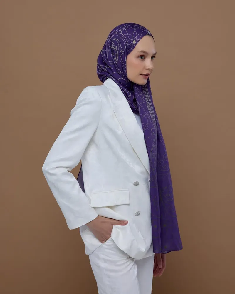 Menekşe & Krem Zencefil Efsunlu Desen Şal - 03