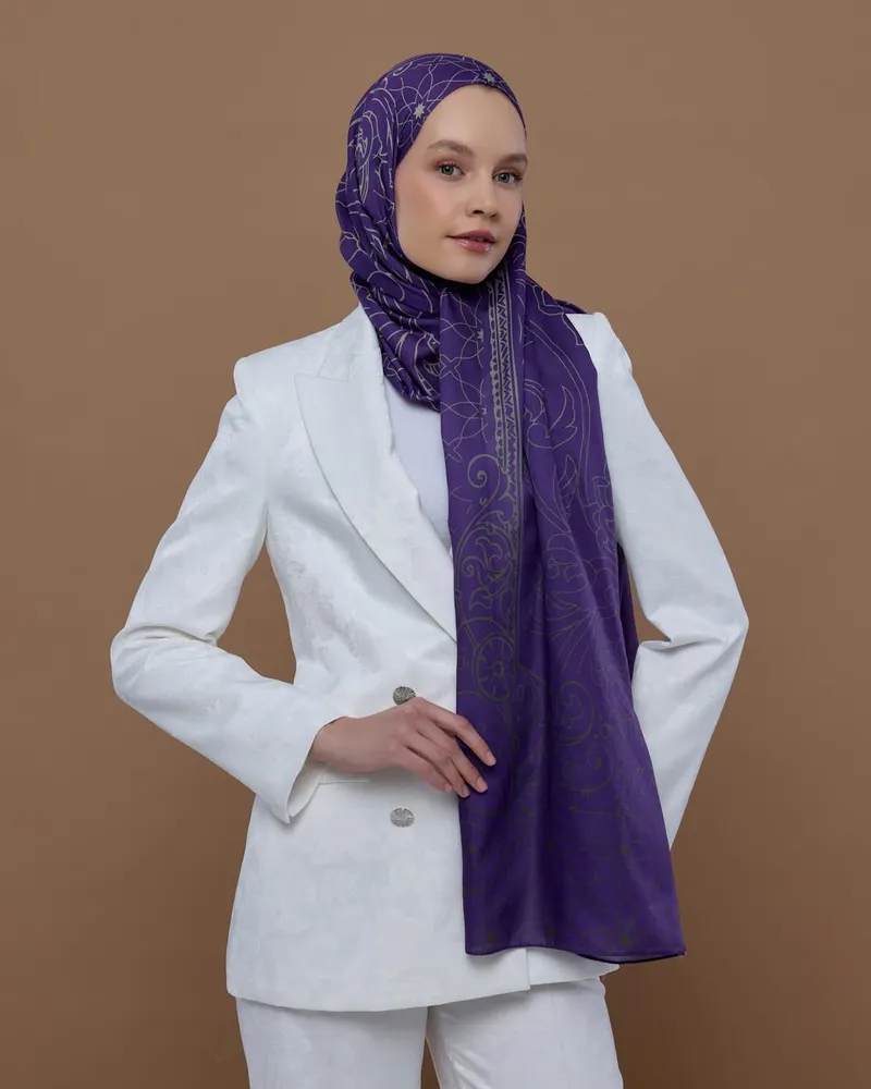 Menekşe & Krem Zencefil Efsunlu Desen Şal - 03