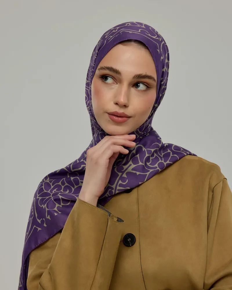 Menekşe & Krem Zencefil Harem Rüyası Desen Şal - 03