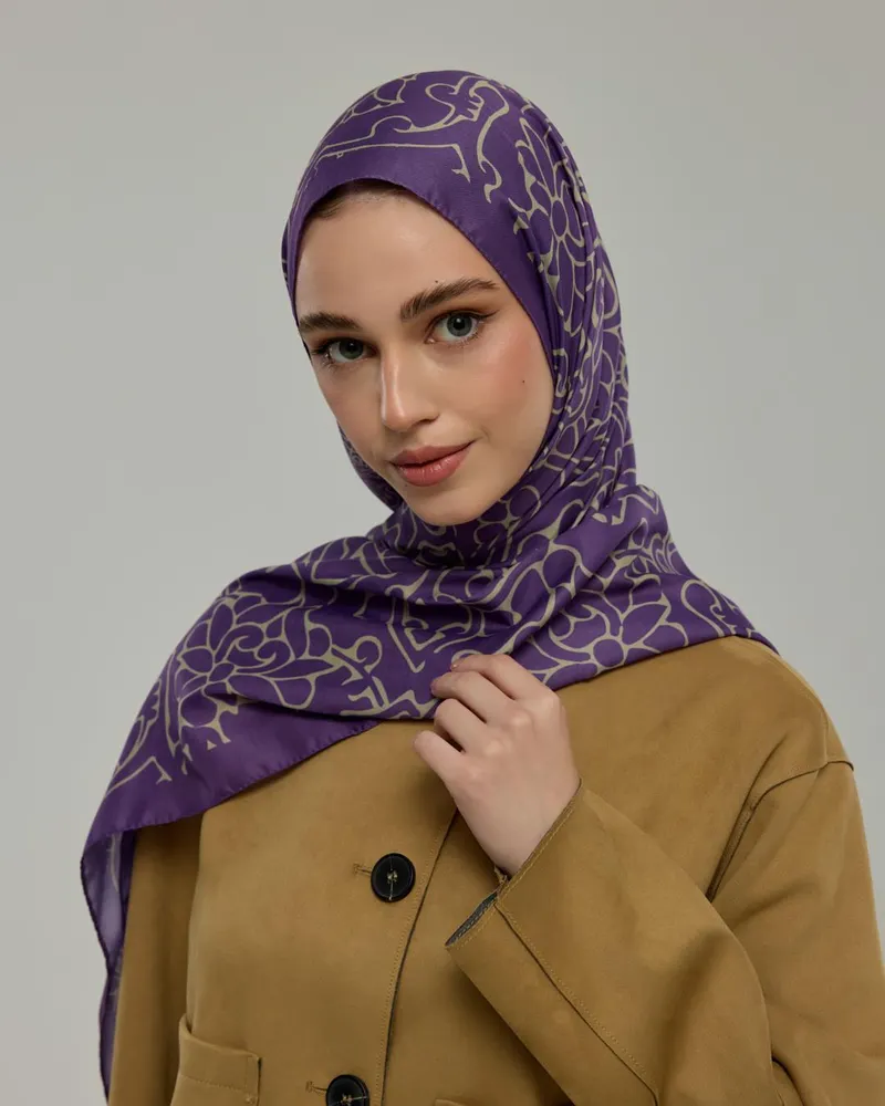 Menekşe & Krem Zencefil Harem Rüyası Desen Şal - 03