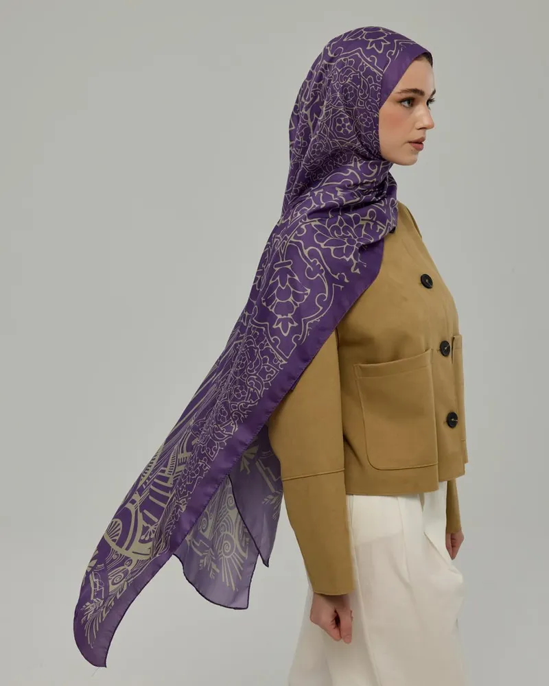 Menekşe & Krem Zencefil Harem Rüyası Desen Şal - 03
