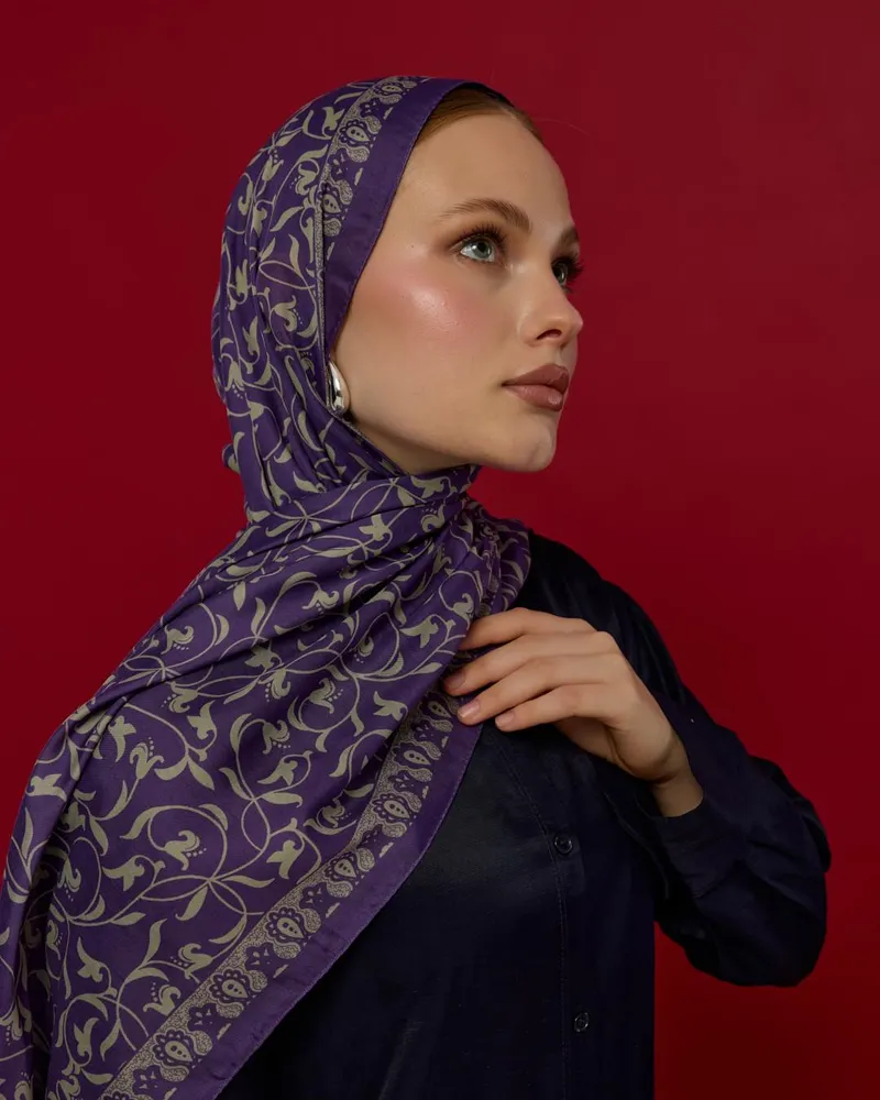 Menekşe & Krem Zencefil Lale Bahçesi Desen Şal - 03