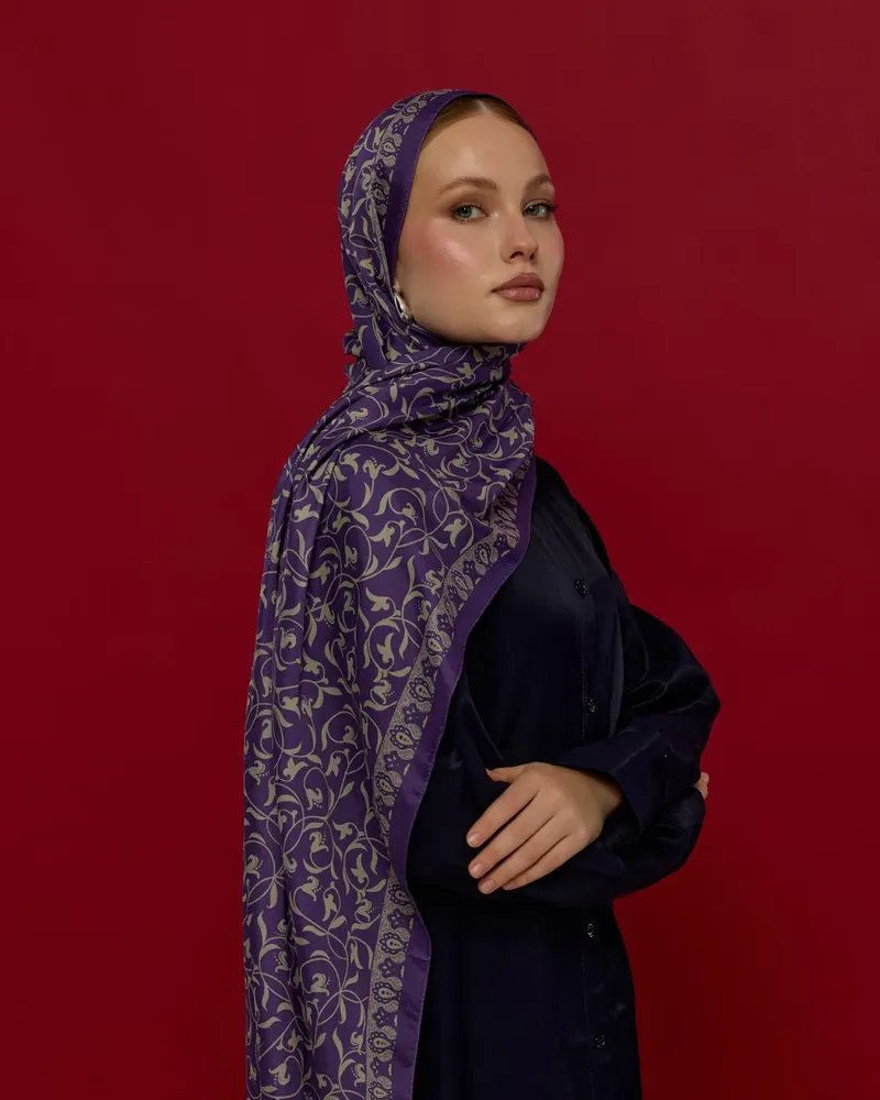 Menekşe & Krem Zencefil Lale Bahçesi Desen Şal - 03