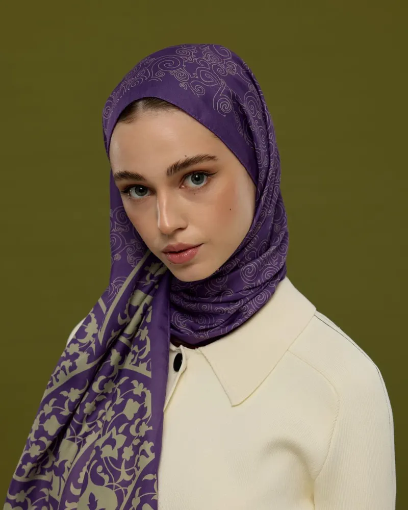 Menekşe & Krem Zencefil Saraylı Desen Şal - 03 · görsel 4