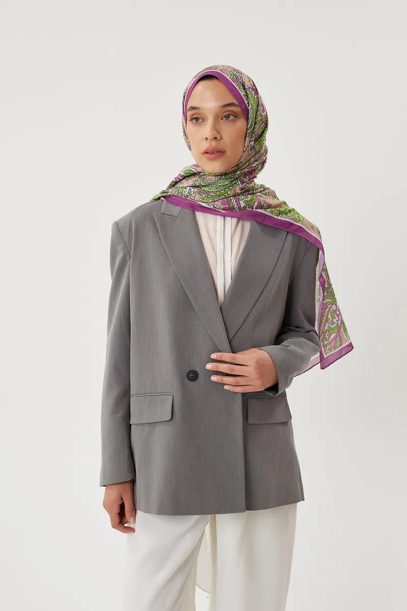 Mor & Koyu Vizon Retro Desen Şal
