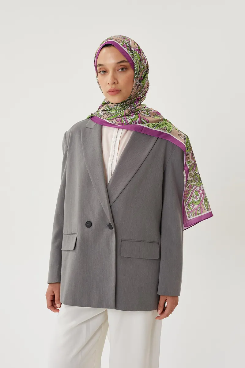 Mor & Koyu Vizon Retro Desen Şal
