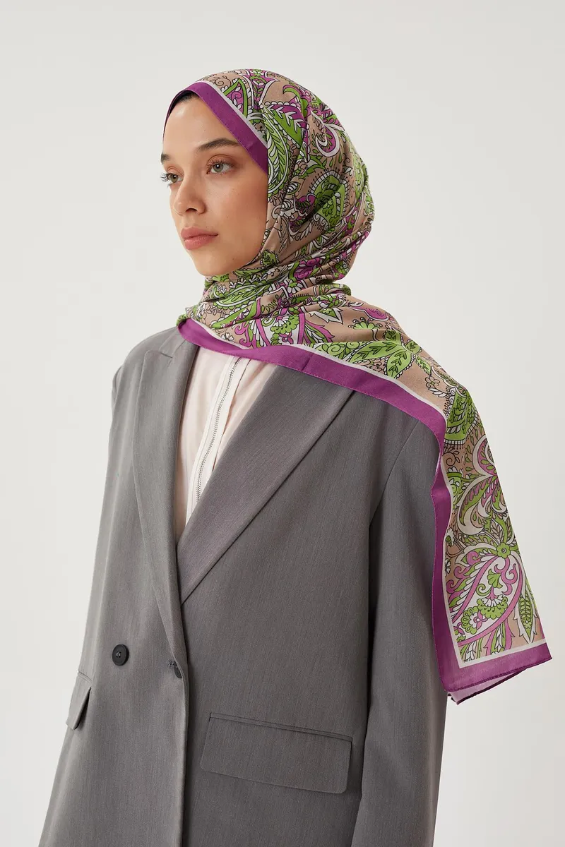 Mor & Koyu Vizon Retro Desen Şal