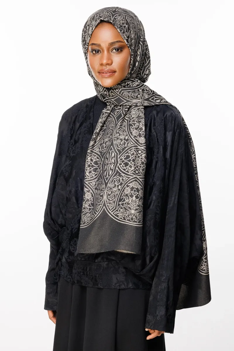 Siyah-Bej Morocco Desen Çift Taraflı Şal · görsel 3