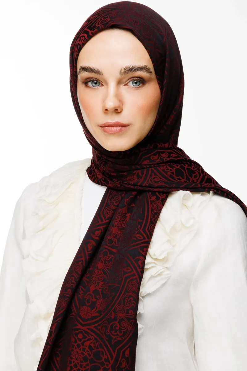 Siyah-Bordo Morocco Desen Çift Taraflı Şal