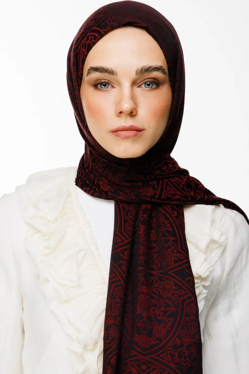 Siyah-Bordo Morocco Desen Çift Taraflı Şal