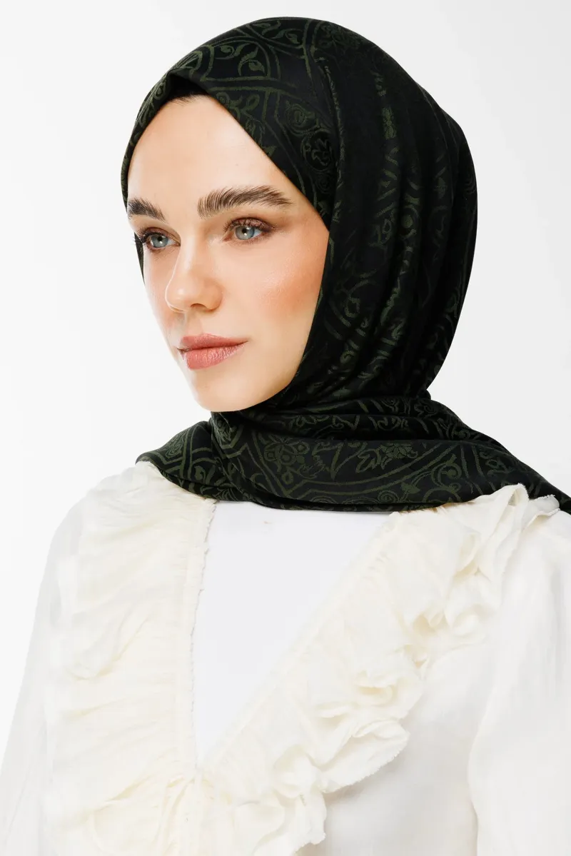 Siyah-Haki Morocco Desen Çift Taraflı Şal