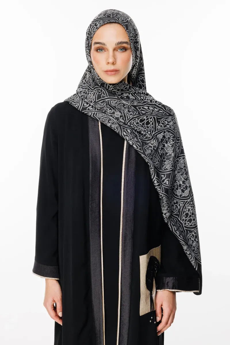 Siyah-Siyah Morocco Desen Çift Taraflı Şal