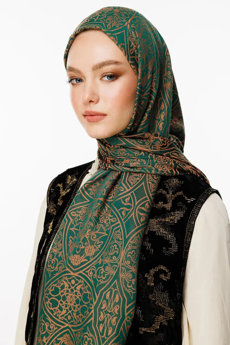Zümrüt-Kayısı Morocco Desen Çift Taraflı Şal