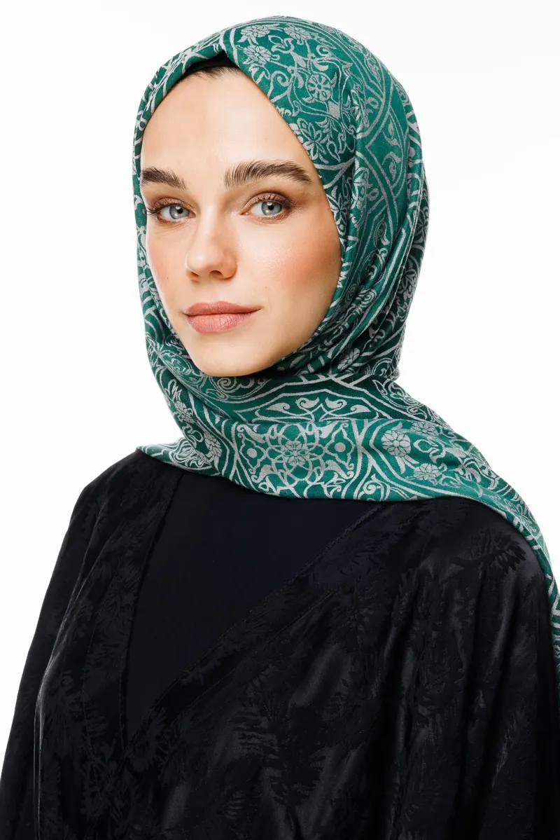 Zümrüt-Pembe Morocco Desen Çift Taraflı Şal