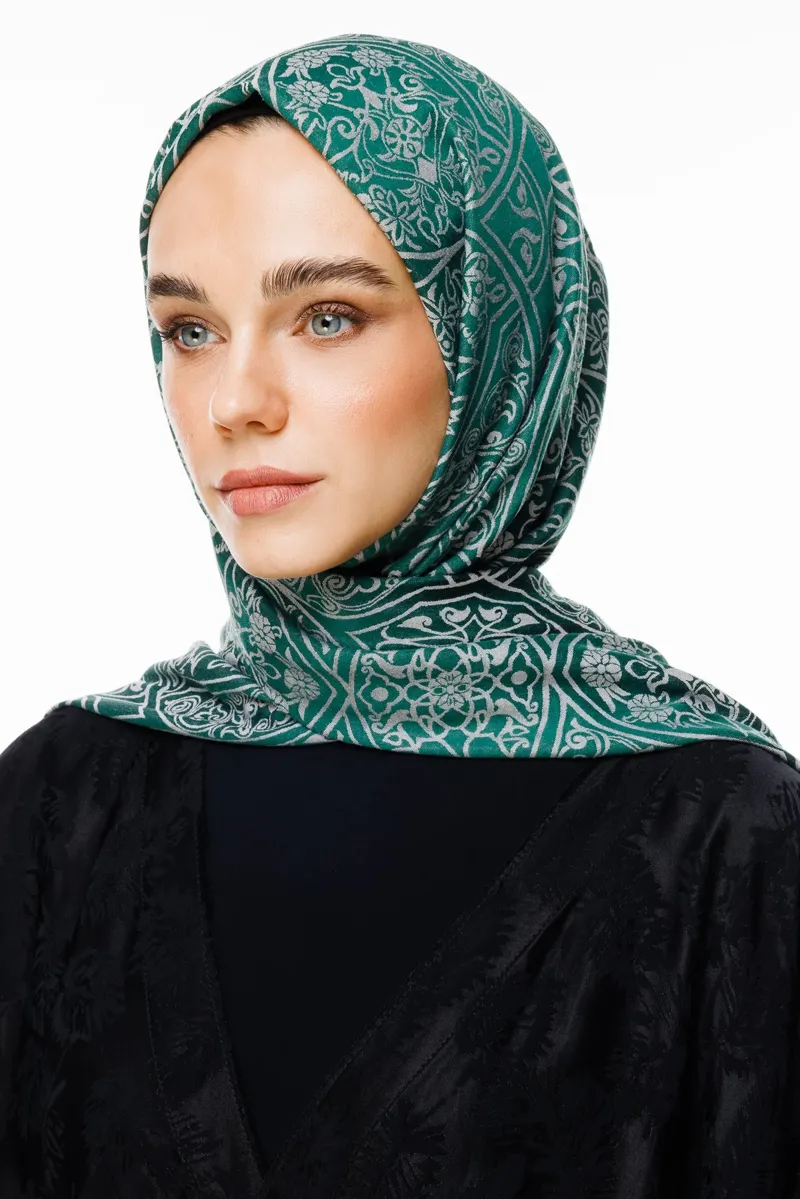 Zümrüt-Pembe Morocco Desen Çift Taraflı Şal