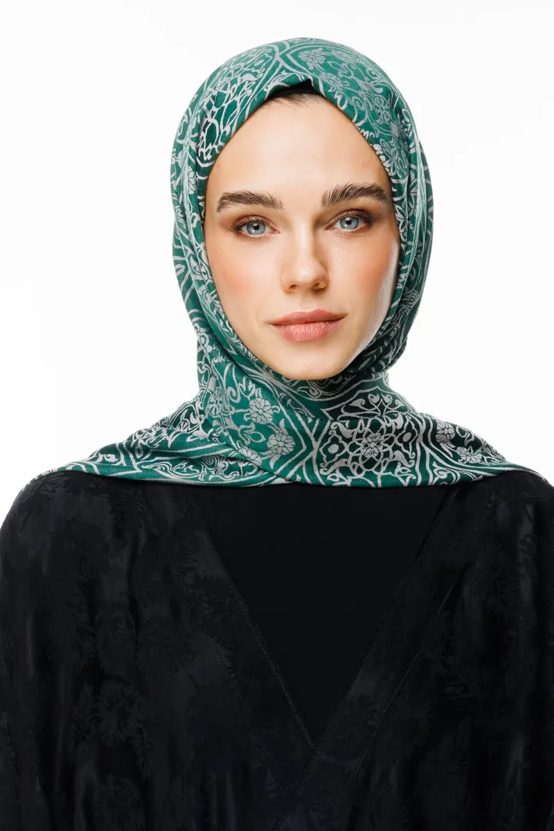 Zümrüt-Pembe Morocco Desen Çift Taraflı Şal