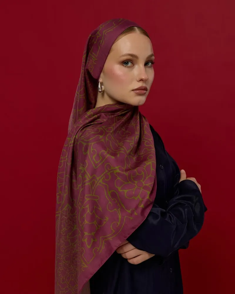 Mürdüm & Zeytin Çiçeği Harem Rüyası Desen Şal - 23