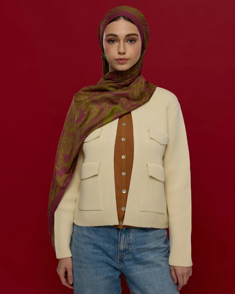 Mürdüm & Zeytin Çiçeği Sultani Desen Şal - 23
