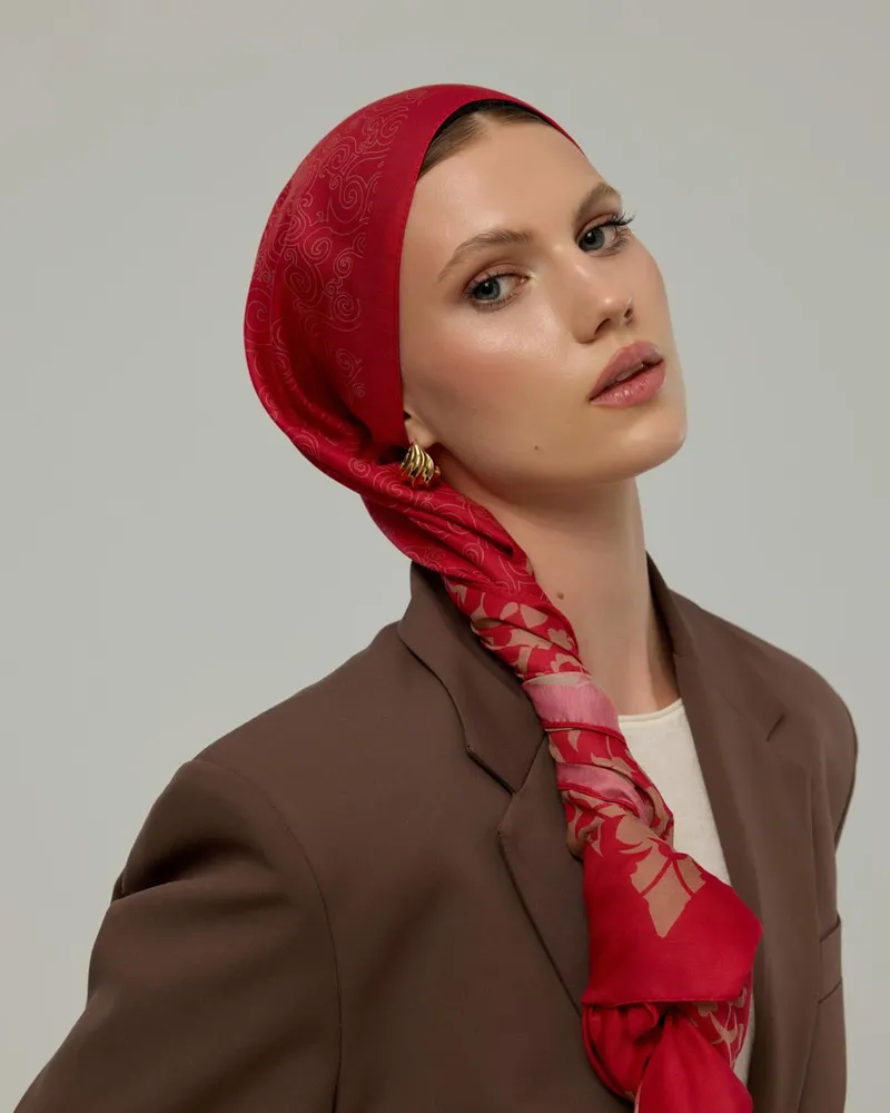 Nar Çiçeği & Kum Beji Saraylı Desen Şal - 07