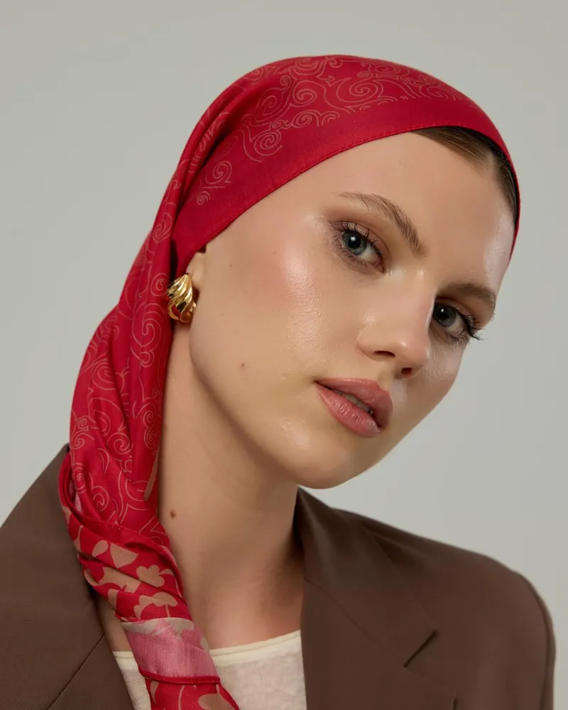 Nar Çiçeği & Kum Beji Saraylı Desen Şal - 07