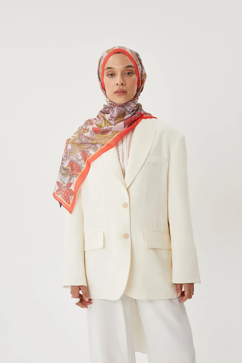 Nar Çiçeği & Nude Retro Desen Şal