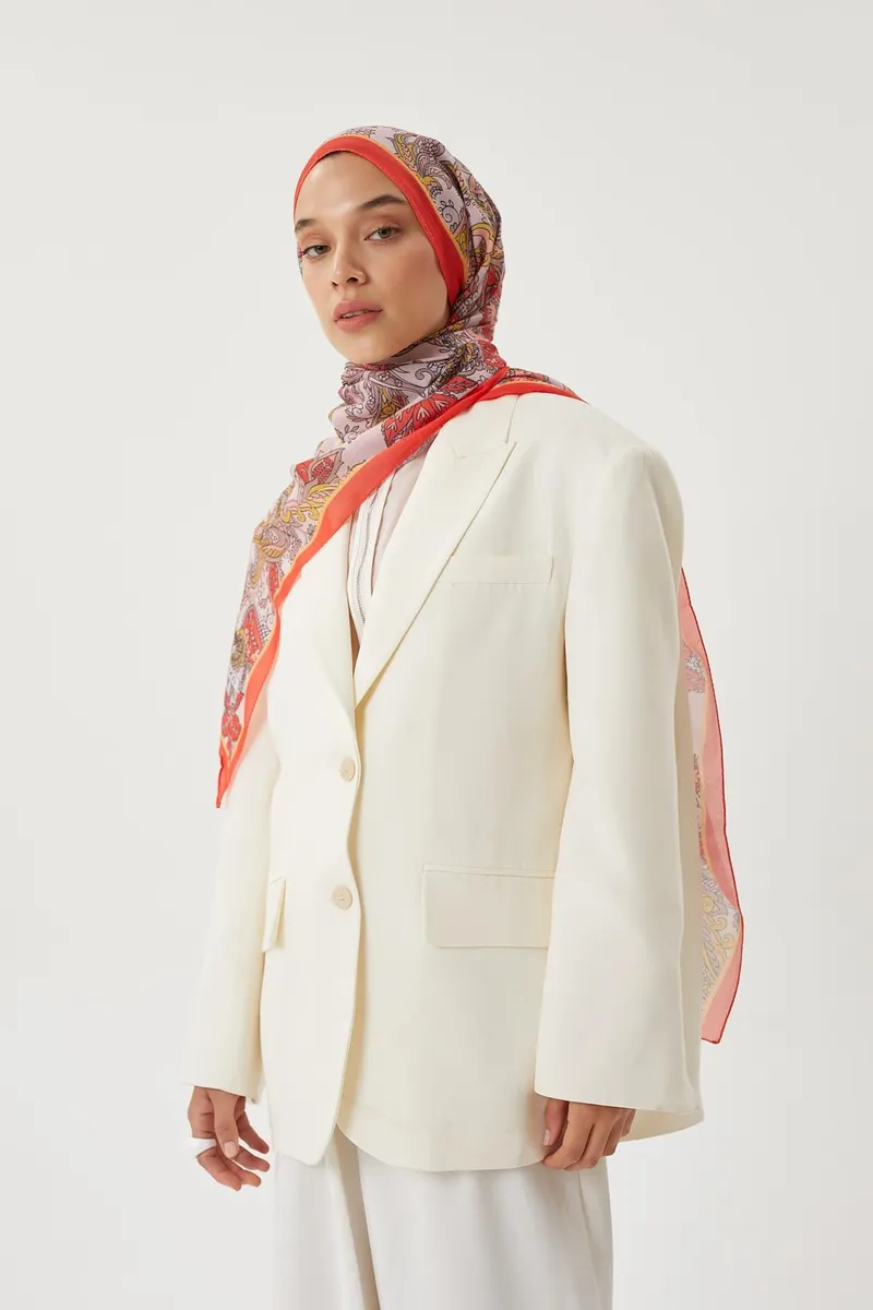 Nar Çiçeği & Nude Retro Desen Şal