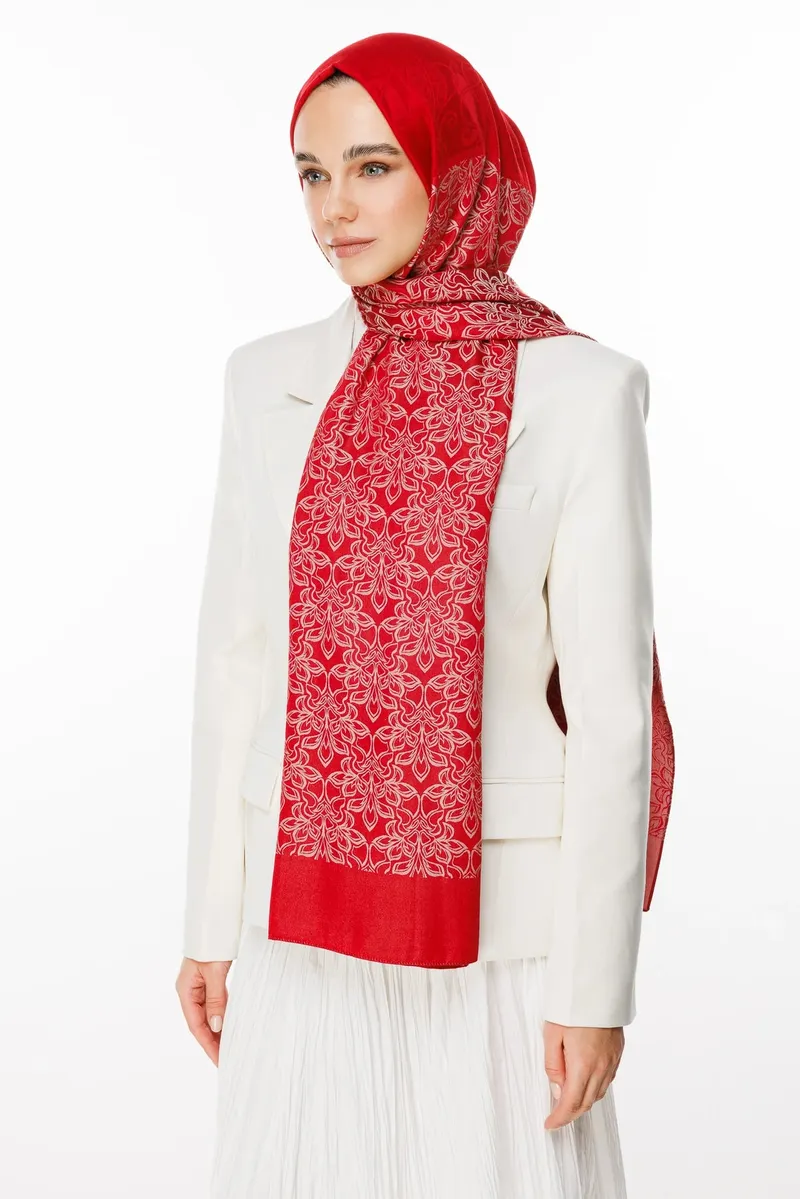 Bordo-Mint Yeşili Nora Desen Çift Taraflı Şal