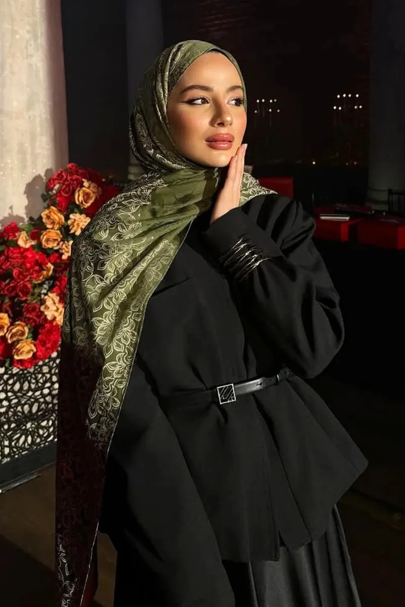 Haki-Somon Nora Desen Çift Taraflı Şal