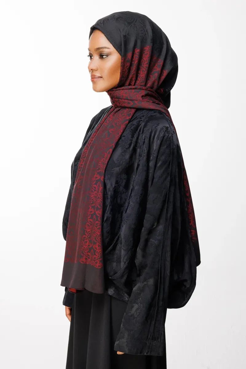 Siyah-Bordo Nora Desen Çift Taraflı Şal