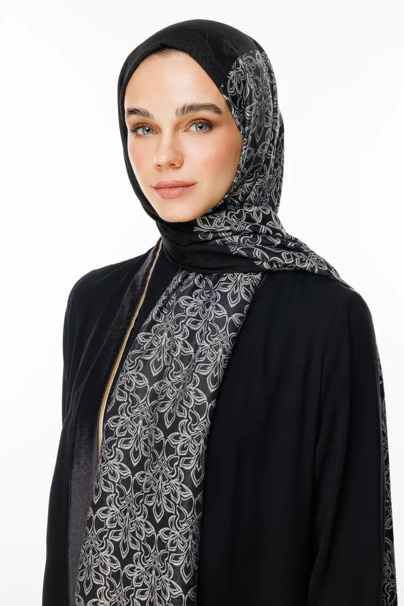 Siyah-Siyah Nora Desen Çift Taraflı Şal