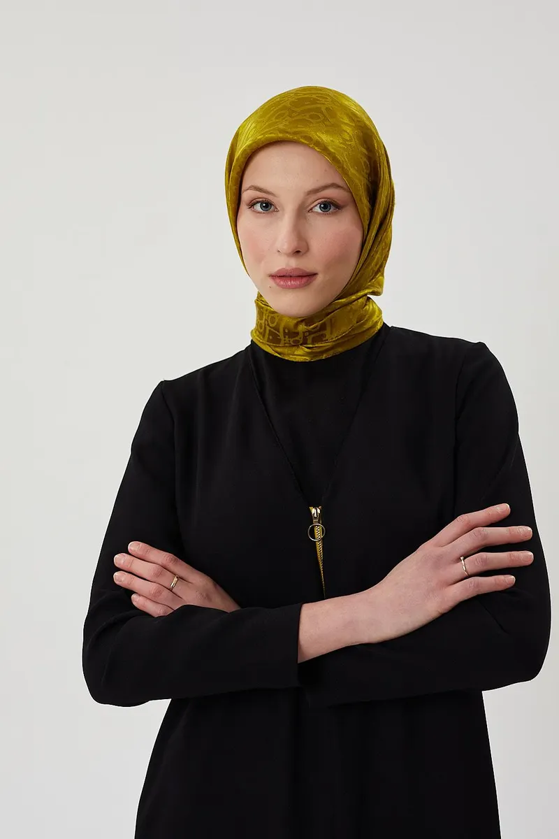 Olive Yeşil D Desen Parlak Jakar Eşarp