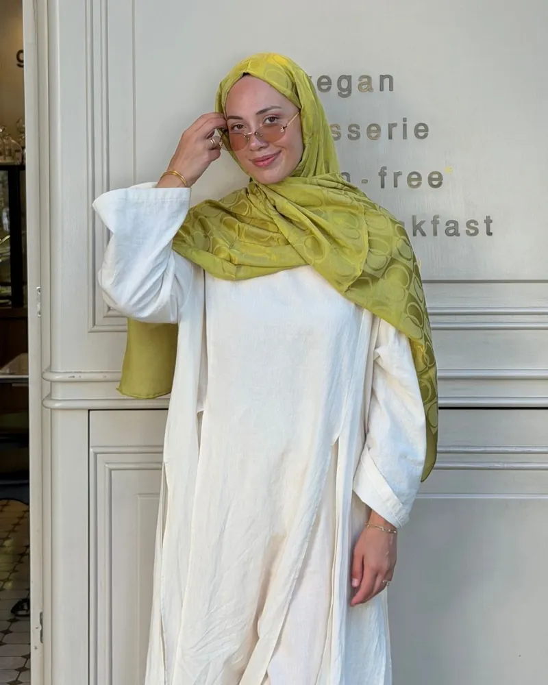 Olive Yeşil Imannoor Büyük Dama Desen Pamuk Jakar Şal