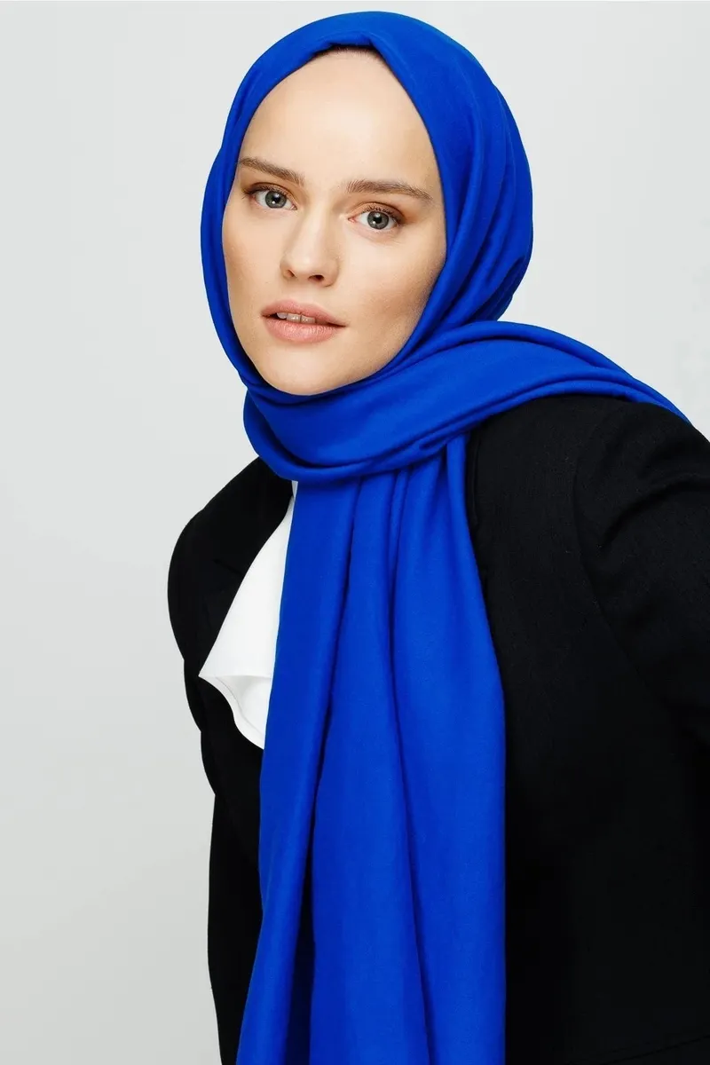 Saks Mavi Pamuk Kraş Şal · görsel 3