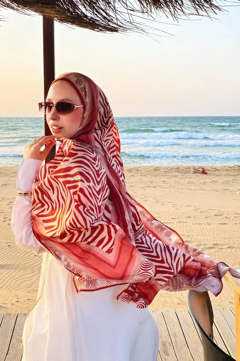 Pastel Pembe Zebra Desen İpeksi Şal