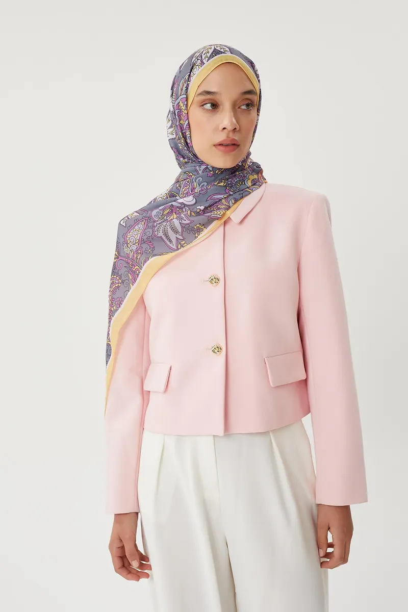 Pastel Sarı & Gri Retro Desen Şal · görsel 2
