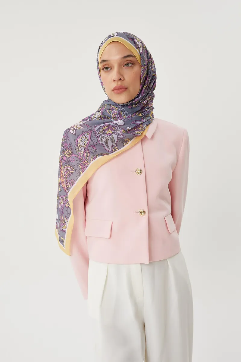 Pastel Sarı & Gri Retro Desen Şal · görsel 3