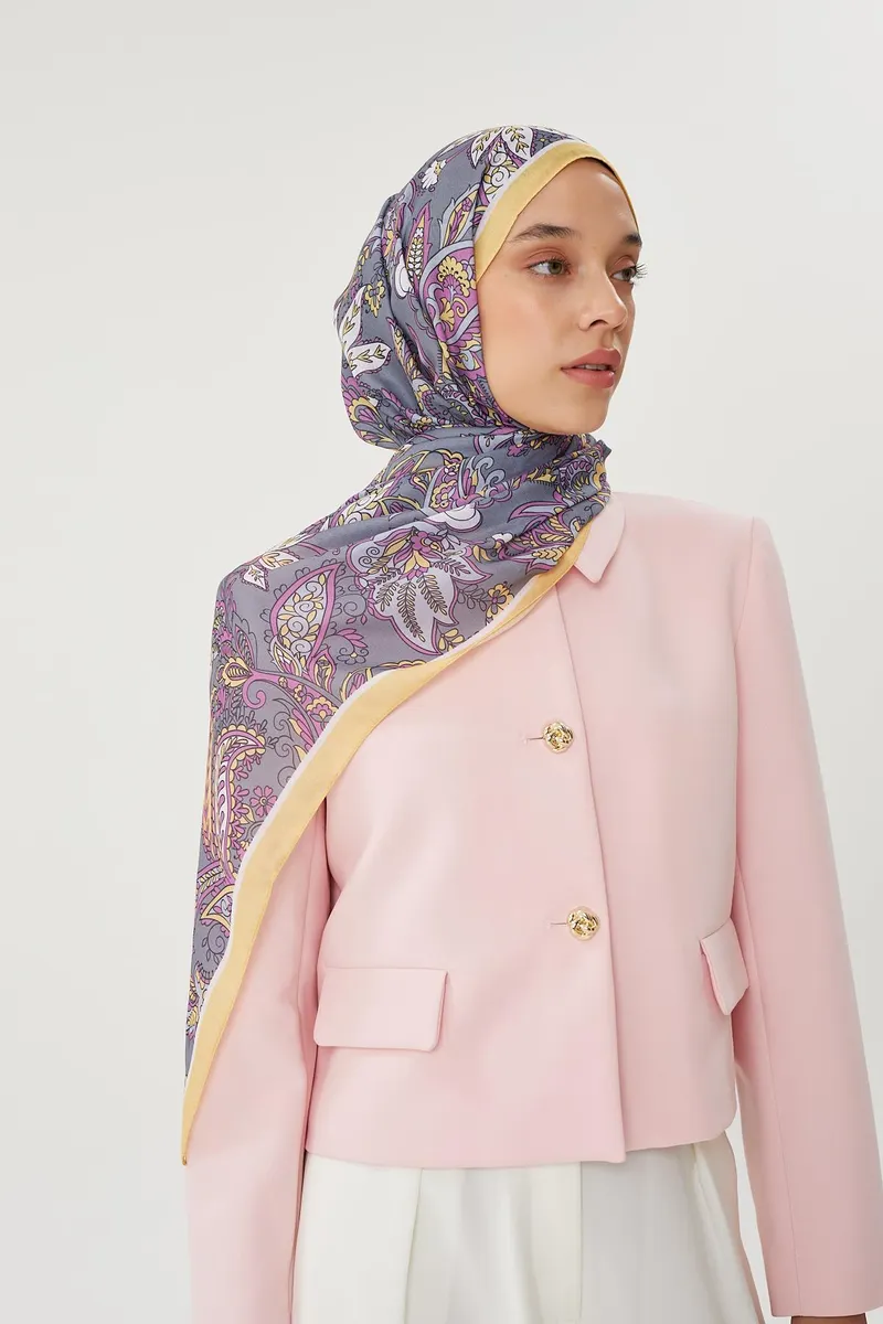 Pastel Sarı & Gri Retro Desen Şal · görsel 4